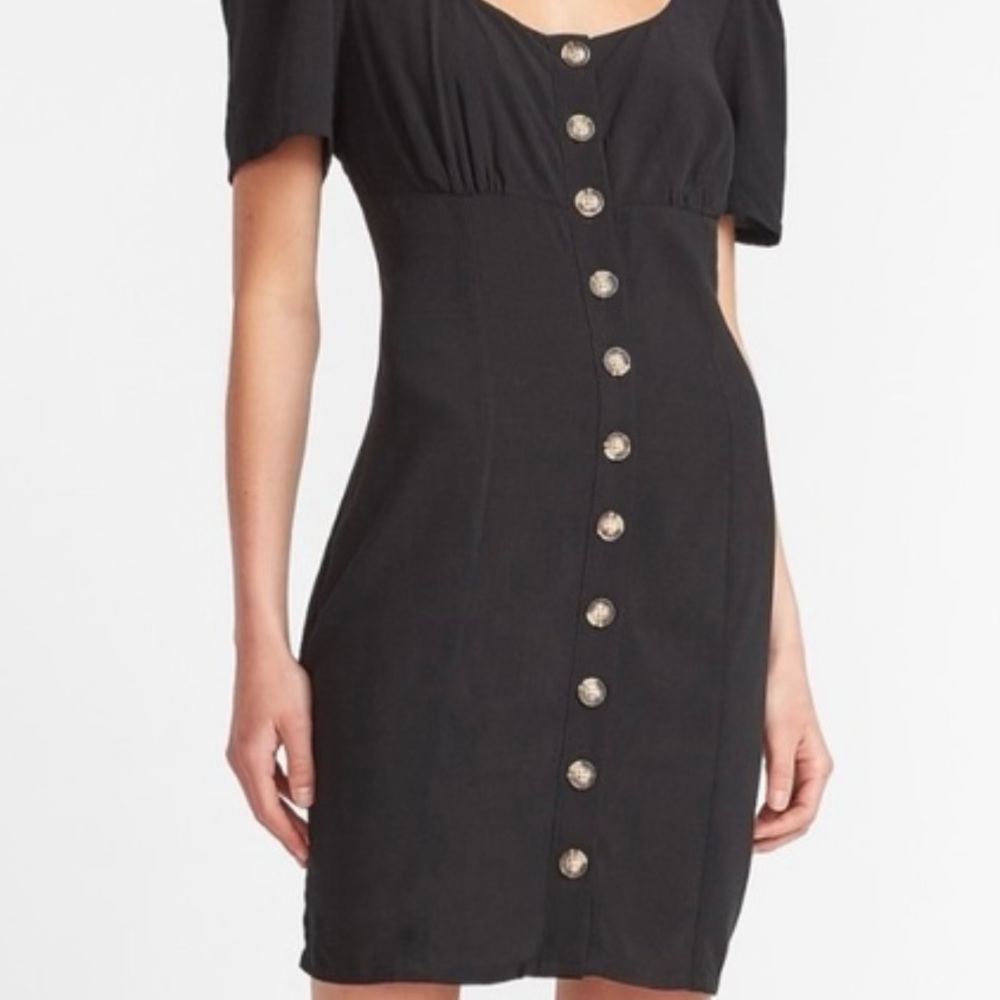 Express Button Front Scoop Neck Mini Dress
Black